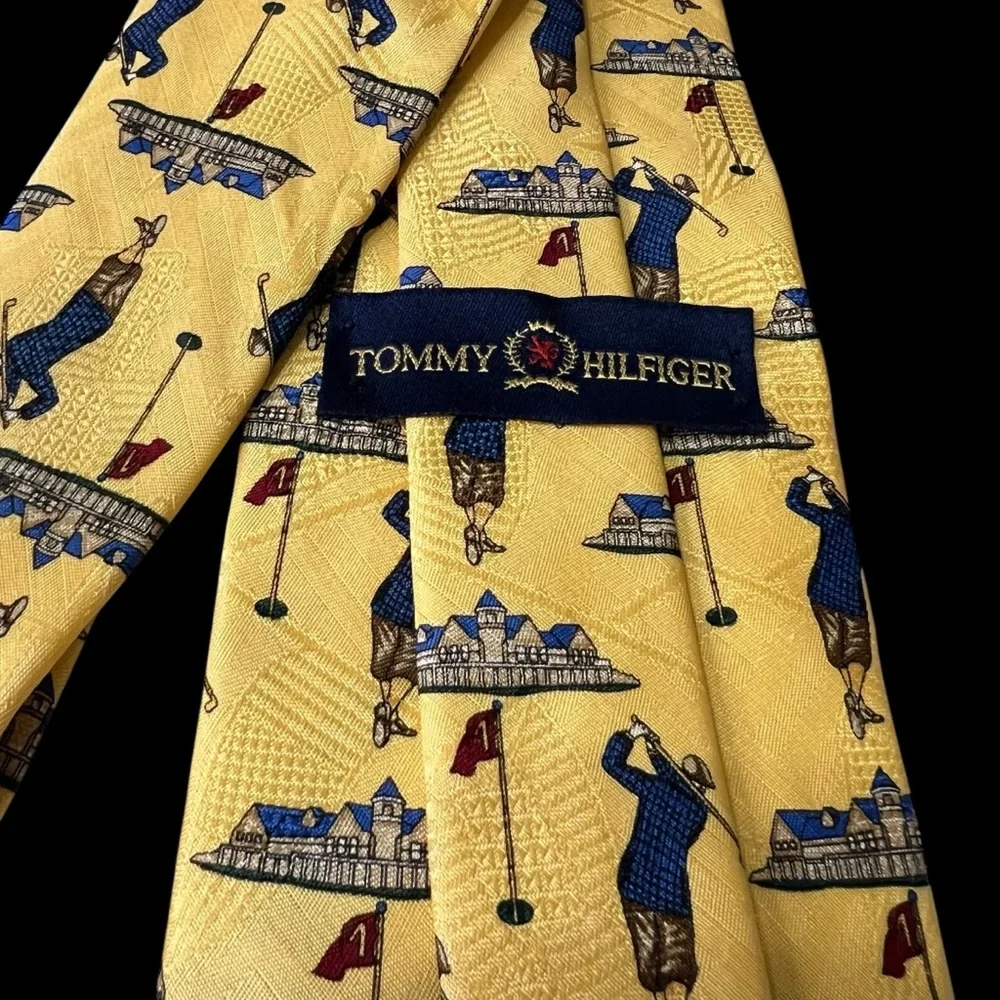 Tommy Hilfiger Yellow Silk Golf Necktie Tie 60” Long 4” Wide